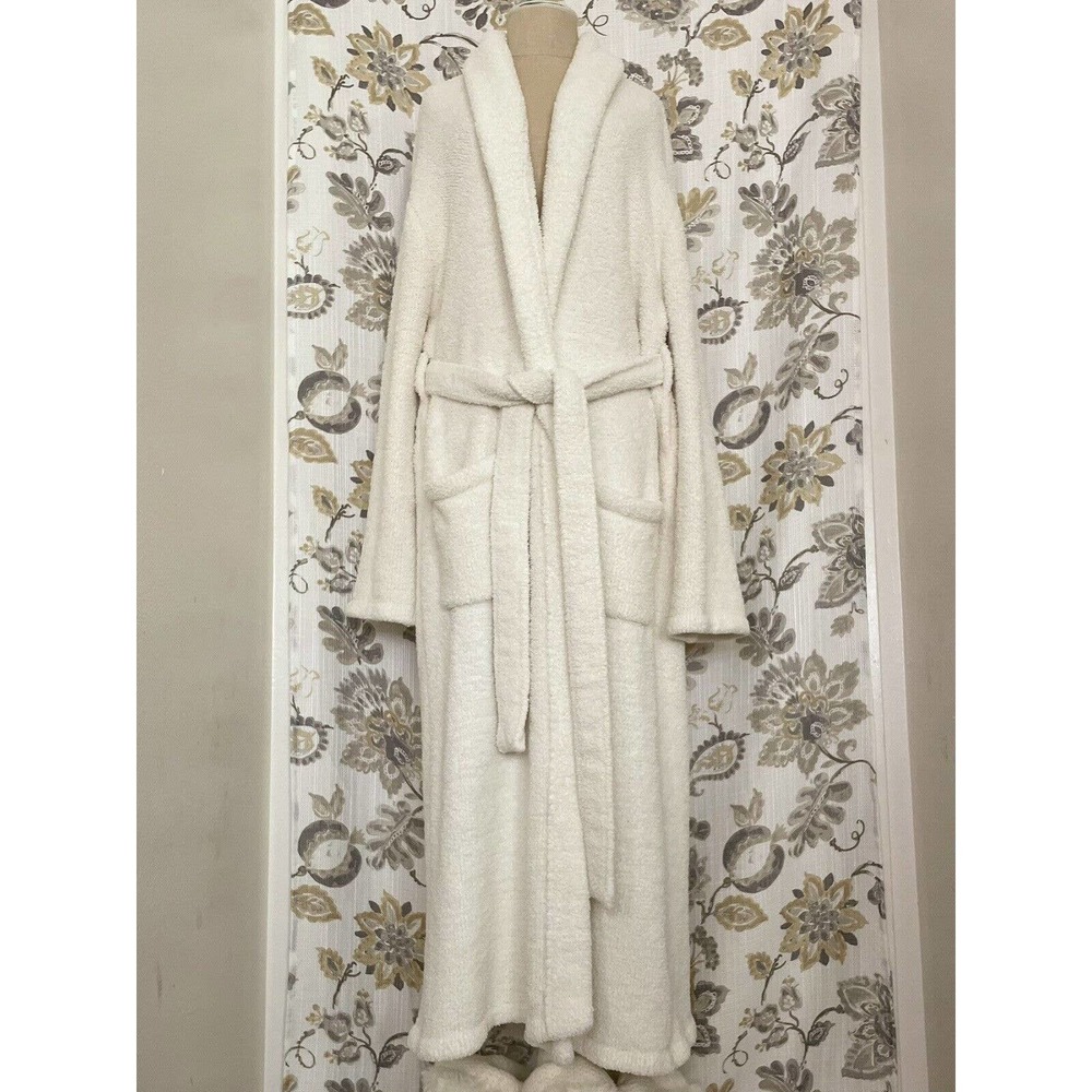 Barefoot Dreams Style 509 CozyChic Ivory Belted Long Bathrobe Pockets Size 3